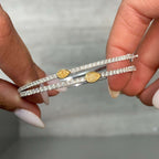 Fancy Two Tone Pear Cut Canary & White Sapphire Bangle Bracelet For Women