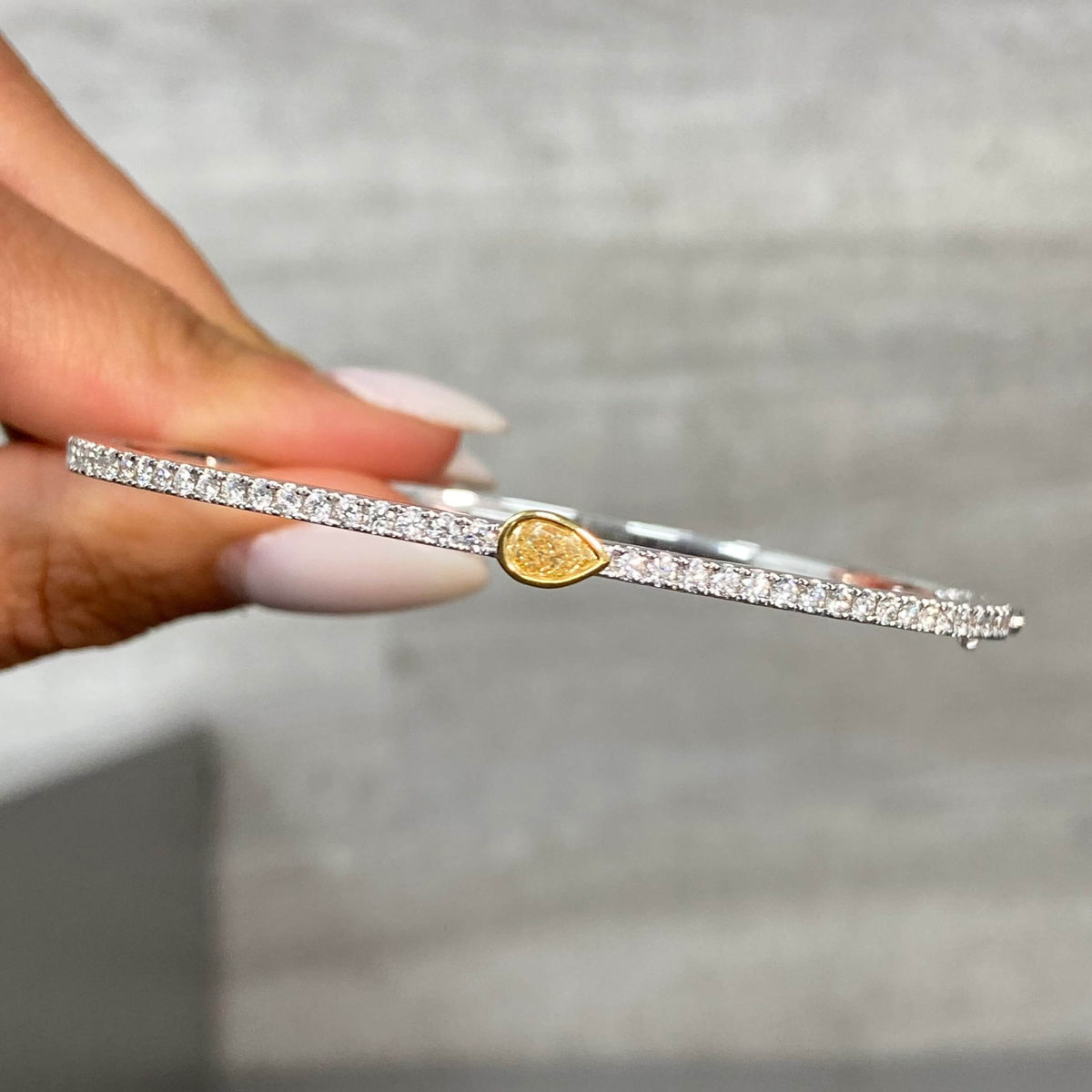 Fancy Two Tone Pear Cut Canary & White Sapphire Bangle Bracelet For Women