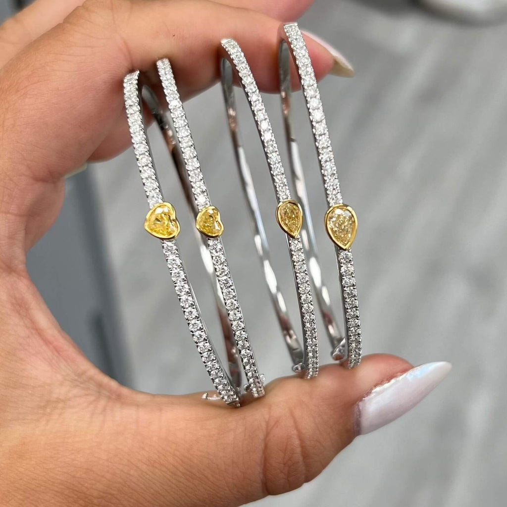 Fancy Two Tone Pear Cut Canary & White Sapphire Bangle Bracelet For Women