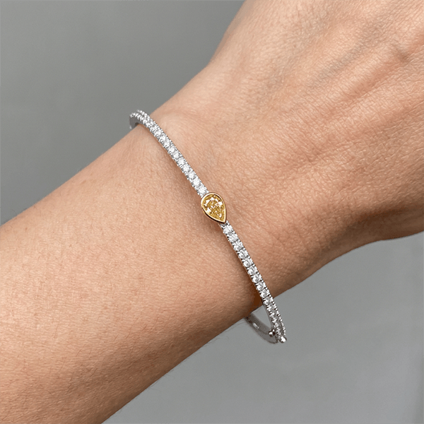 Fancy Two Tone Pear Cut Canary & White Sapphire Bangle Bracelet For Women