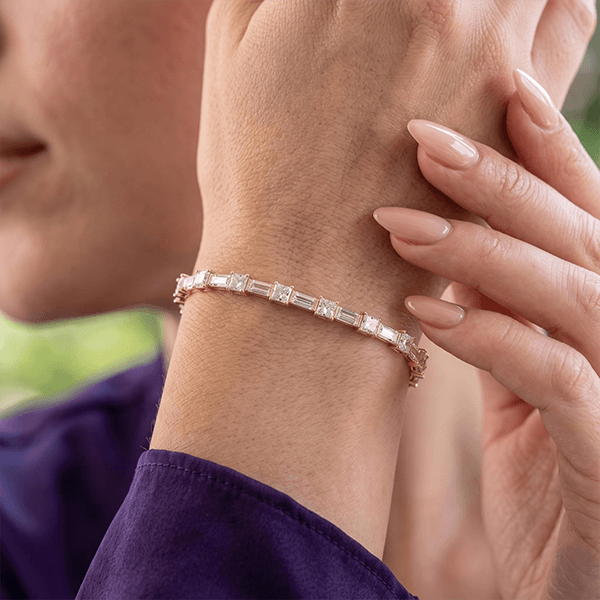 Luxury Jewelry Yellow Gold Asscher & Baguette Cut White Sapphire Tennis Bracelet For Women