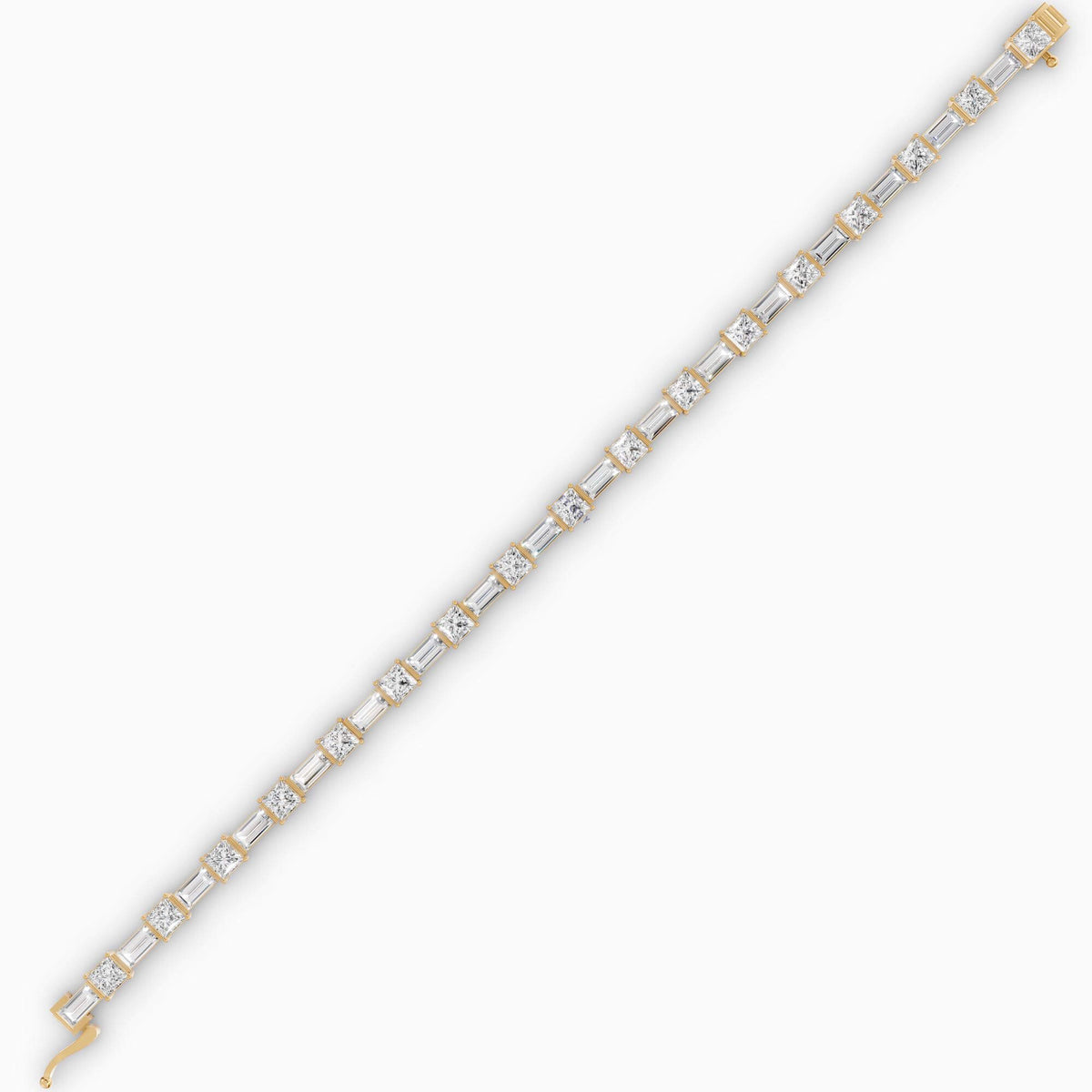 Luxury Jewelry Yellow Gold Asscher & Baguette Cut White Sapphire Tennis Bracelet For Women