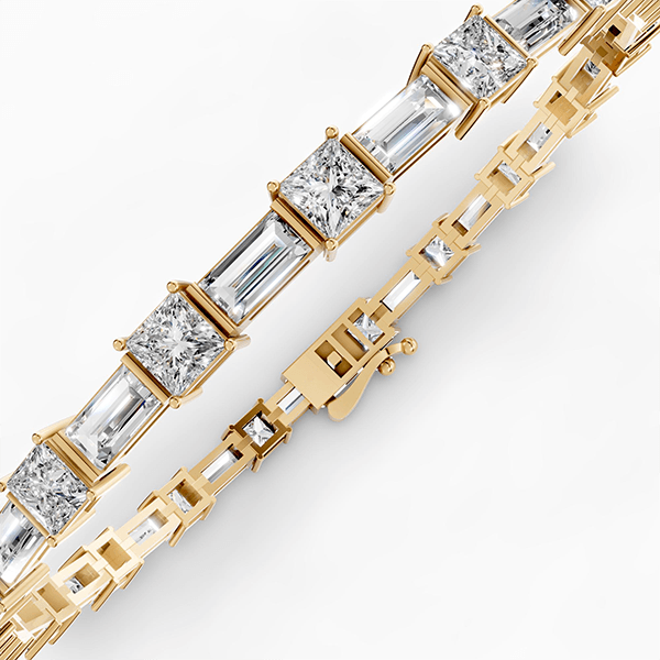 Luxury Jewelry Yellow Gold Asscher & Baguette Cut White Sapphire Tennis Bracelet For Women