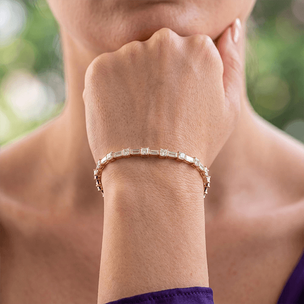 Luxury Jewelry Yellow Gold Asscher & Baguette Cut White Sapphire Tennis Bracelet For Women