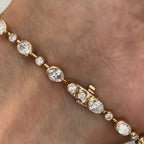 Classic Bezel Yellow Gold Oval & Round Cut White Sapphire Line Tennis Bracelet For Women