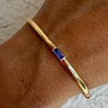 Luxury Jewelry Solitaire Yellow Gold Baguette Cut Blue Sapphire Bangle Bracelet For Women