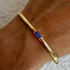 Luxury Jewelry Solitaire Yellow Gold Baguette Cut Blue Sapphire Bangle Bracelet For Women