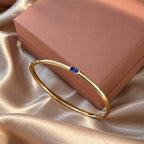 Luxury Jewelry Solitaire Yellow Gold Baguette Cut Blue Sapphire Bangle Bracelet For Women