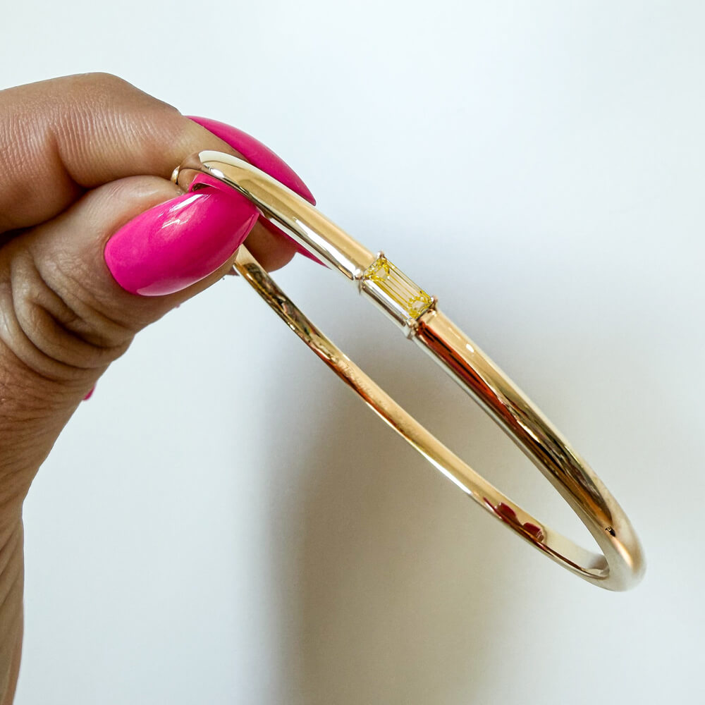 Luxury Jewelry Yellow Gold Baguette Cut Canary Sapphire Bangle Bracelet For Women