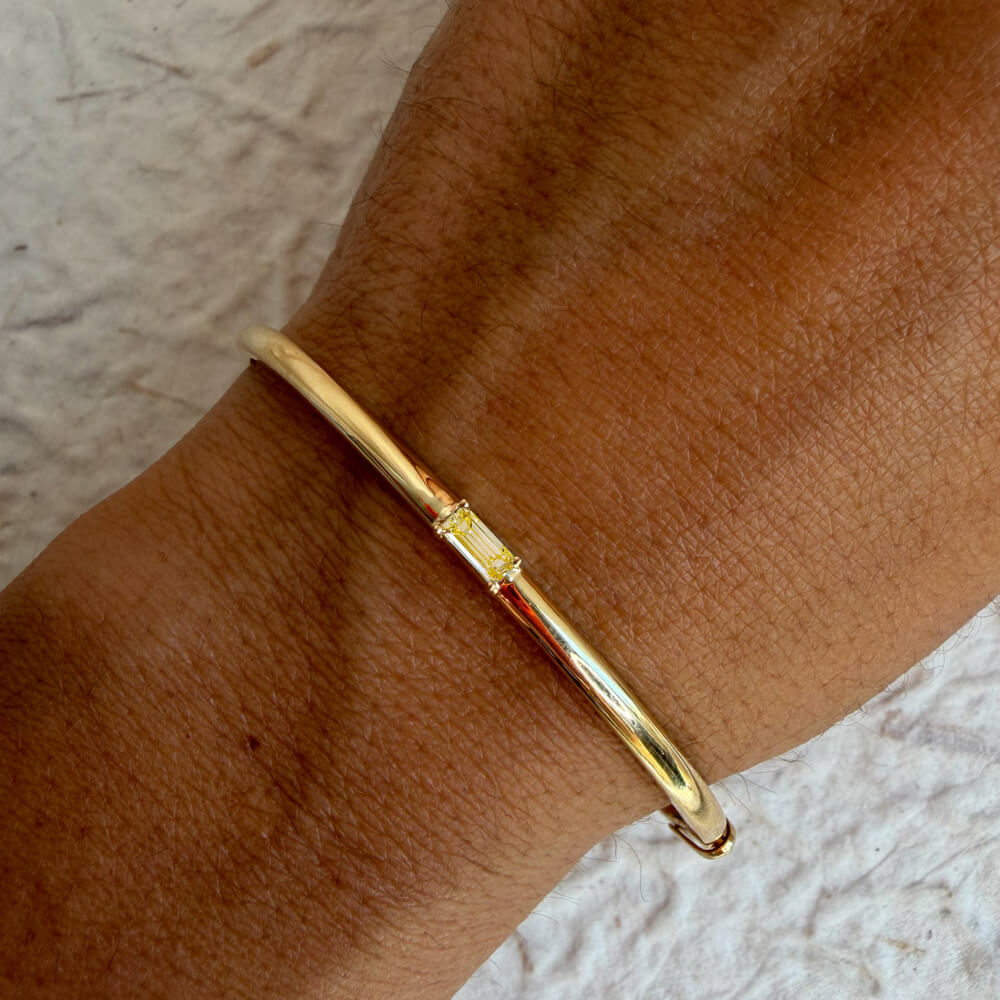 Luxury Jewelry Yellow Gold Baguette Cut Canary Sapphire Bangle Bracelet For Women