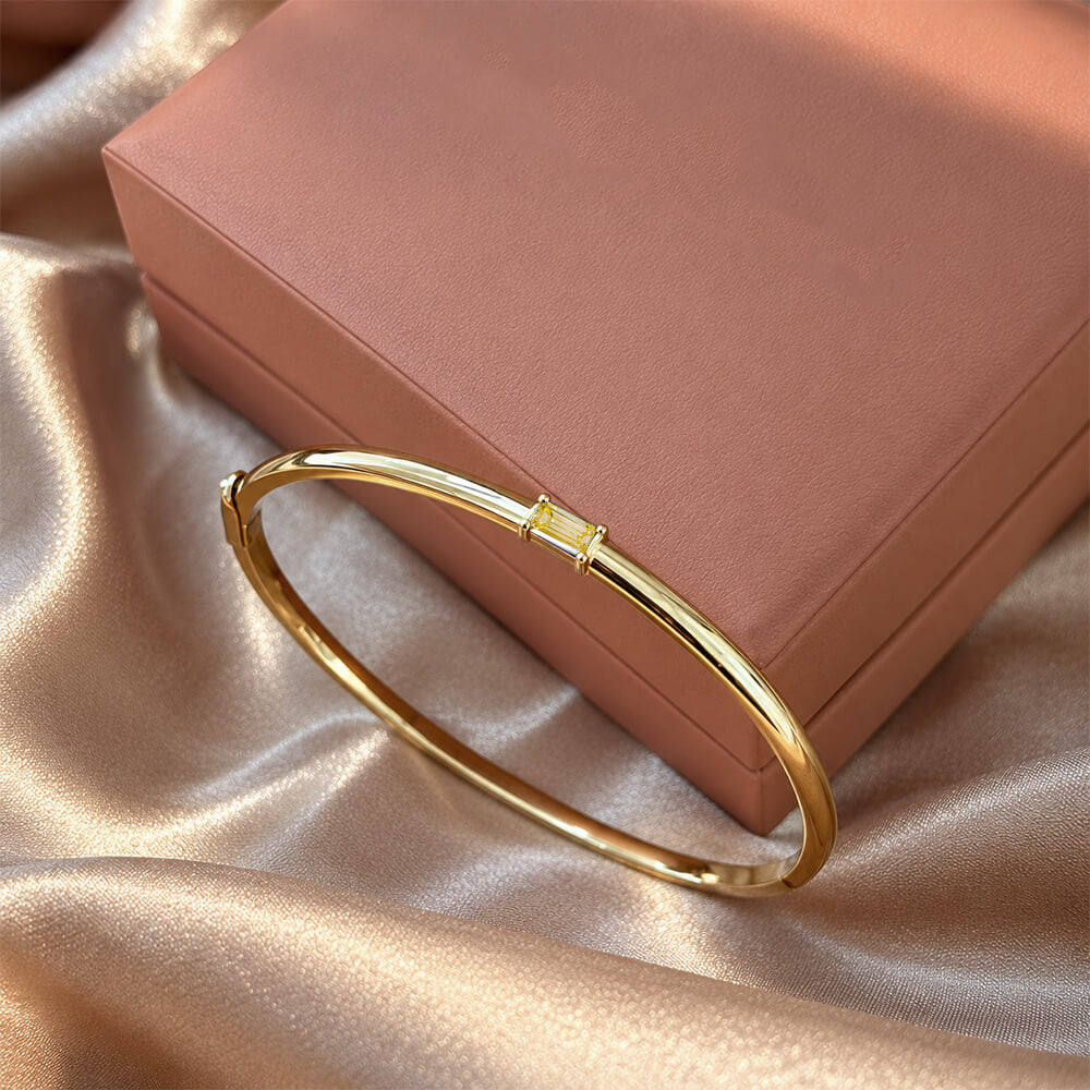 Luxury Jewelry Yellow Gold Baguette Cut Canary Sapphire Bangle Bracelet For Women