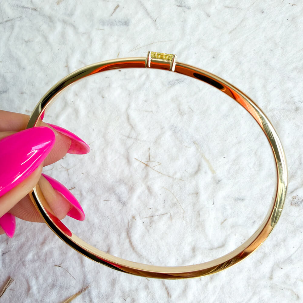 Luxury Jewelry Yellow Gold Baguette Cut Canary Sapphire Bangle Bracelet For Women