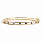 Unique Design Yellow Gold Round Cut Blue Sapphire Bangle Bracelet For Women