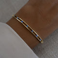 Unique Design Yellow Gold Round Cut Blue Sapphire Bangle Bracelet For Women
