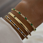 Unique Design Yellow Gold Round Cut Blue Sapphire Bangle Bracelet For Women