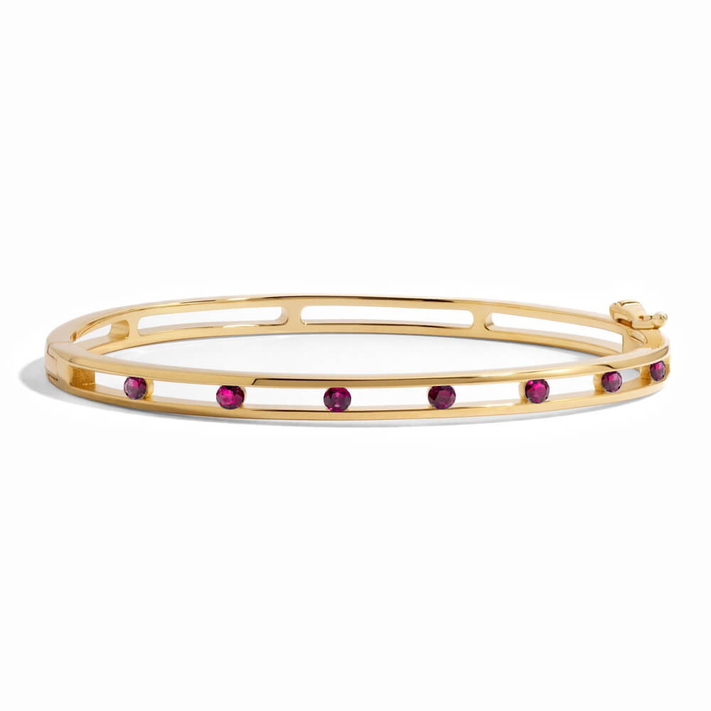 Unique Design Yellow Gold Round Cut Ruby Sapphire Bangle Bracelet For Women