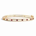 Unique Design Yellow Gold Round Cut Ruby Sapphire Bangle Bracelet For Women