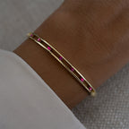 Unique Design Yellow Gold Round Cut Ruby Sapphire Bangle Bracelet For Women