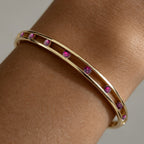 Unique Design Yellow Gold Round Cut Ruby Sapphire Bangle Bracelet For Women