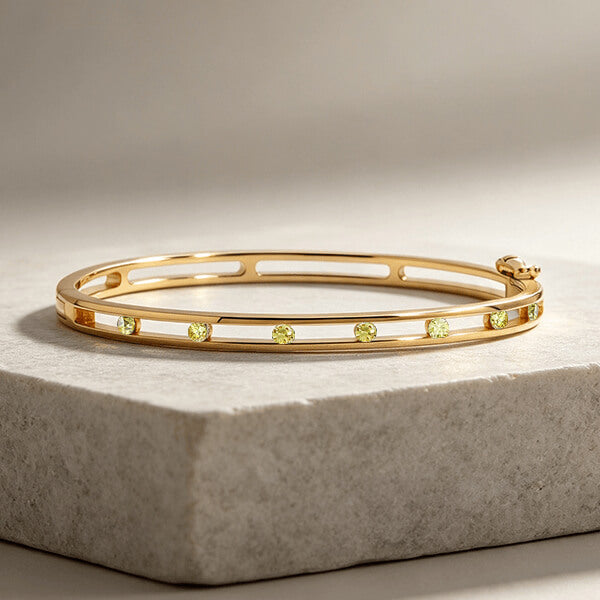 Luxury Jewelry Yellow Gold Channel Round Cut Canary Sapphire Bangle Bracelet For Women