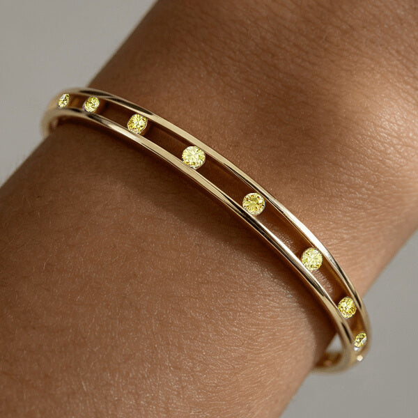 Luxury Jewelry Yellow Gold Channel Round Cut Canary Sapphire Bangle Bracelet For Women
