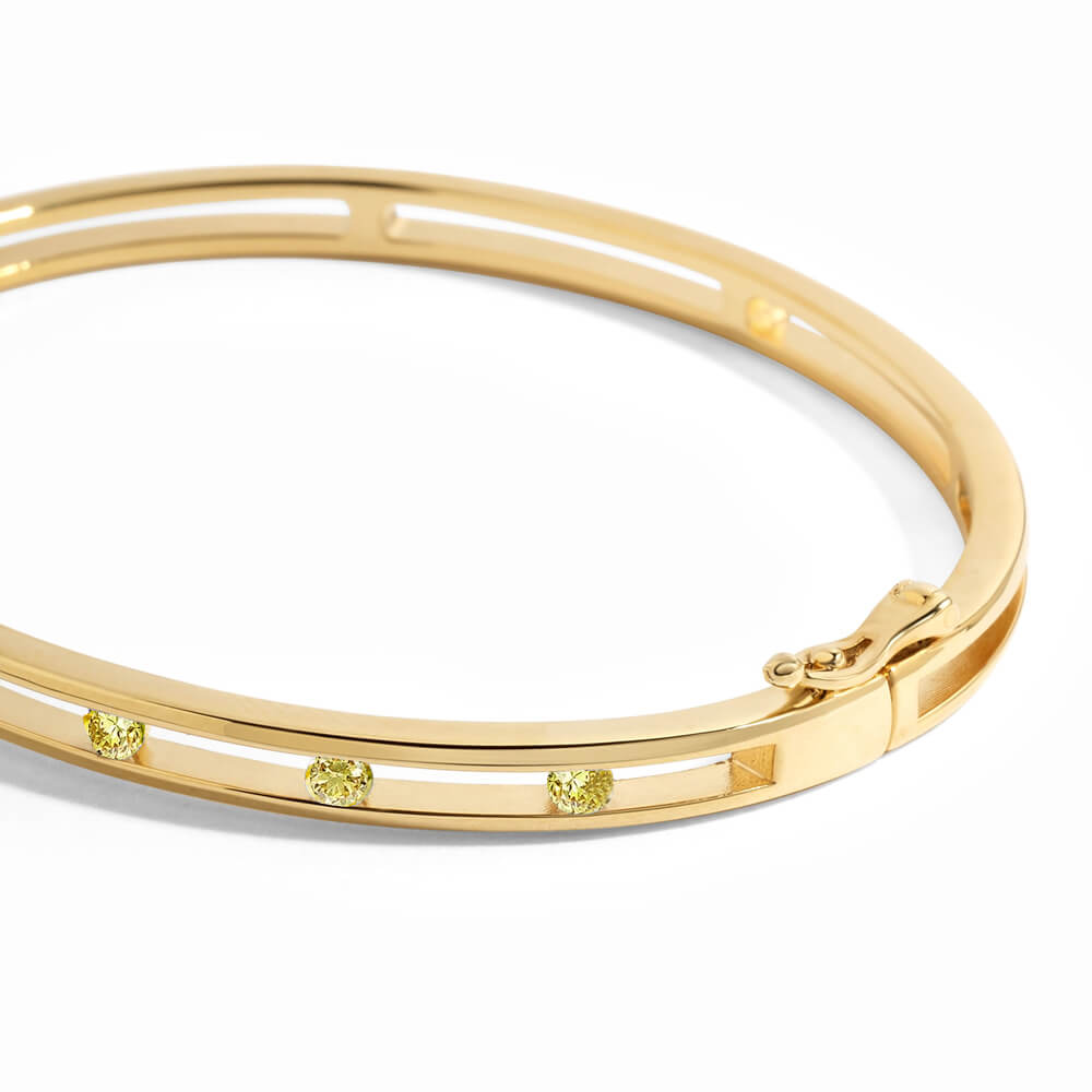 Luxury Jewelry Yellow Gold Channel Round Cut Canary Sapphire Bangle Bracelet For Women