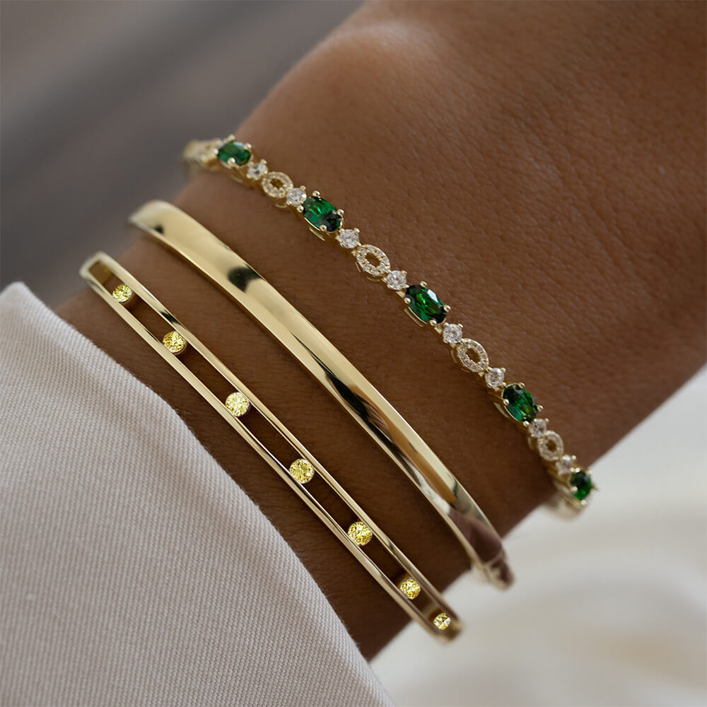 Luxury Jewelry Yellow Gold Channel Round Cut Canary Sapphire Bangle Bracelet For Women