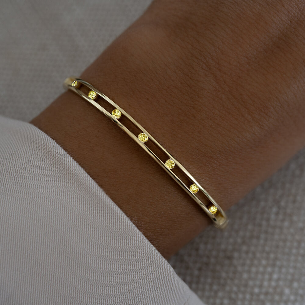 Luxury Jewelry Yellow Gold Channel Round Cut Canary Sapphire Bangle Bracelet For Women