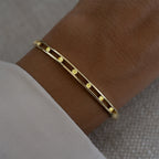 Luxury Jewelry Yellow Gold Channel Round Cut Canary Sapphire Bangle Bracelet For Women