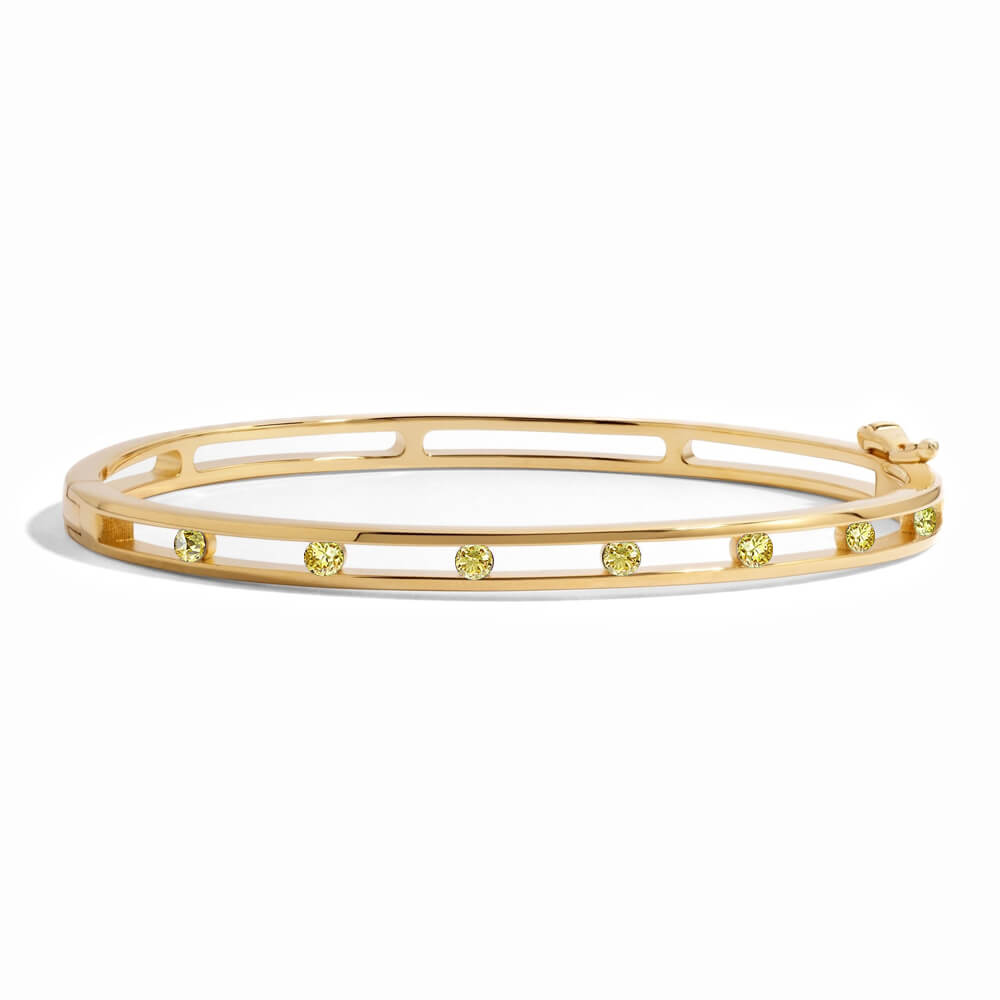 Luxury Jewelry Yellow Gold Channel Round Cut Canary Sapphire Bangle Bracelet For Women