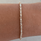 Classic Yellow Gold Round & Baguette Cut White Sapphire Tennis Bracelet For Women