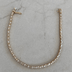Classic Yellow Gold Round & Baguette Cut White Sapphire Tennis Bracelet For Women