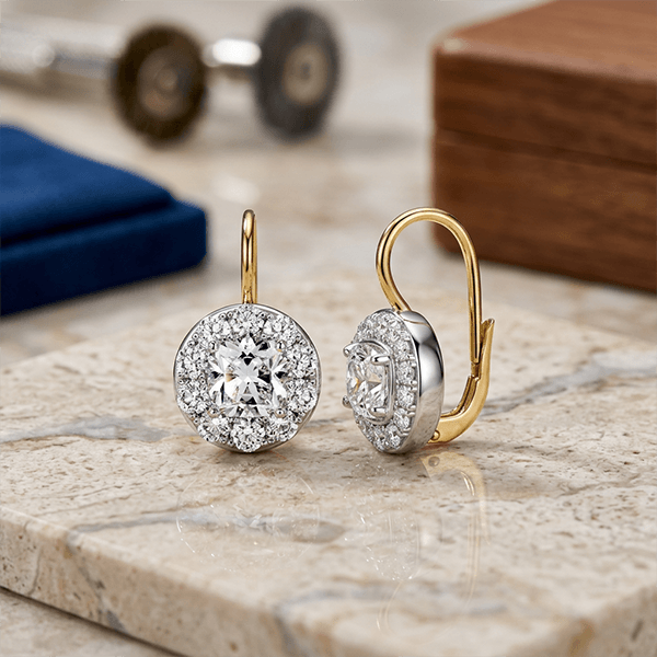 Cluster Design Brilliant Cut White Sapphire Halo Dangle Earrings For Women