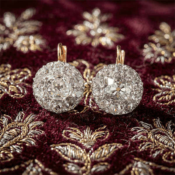 Cluster Design Brilliant Cut White Sapphire Halo Dangle Earrings For Women