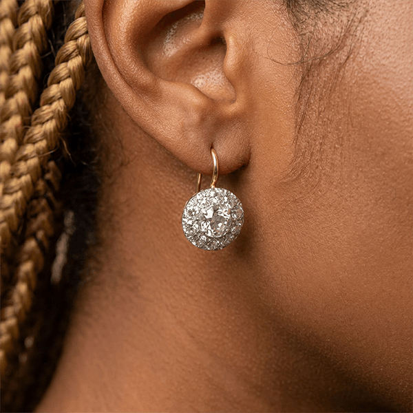 Cluster Design Brilliant Cut White Sapphire Halo Dangle Earrings For Women