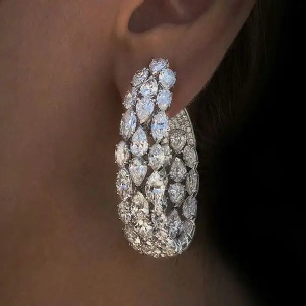Elegant Earrings Pear Cut White Sapphire Three Row Hoop Earrings For Women belovegrace.com