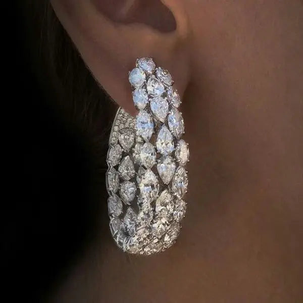 Elegant Earrings Pear Cut White Sapphire Three Row Hoop Earrings For Women belovegrace.com
