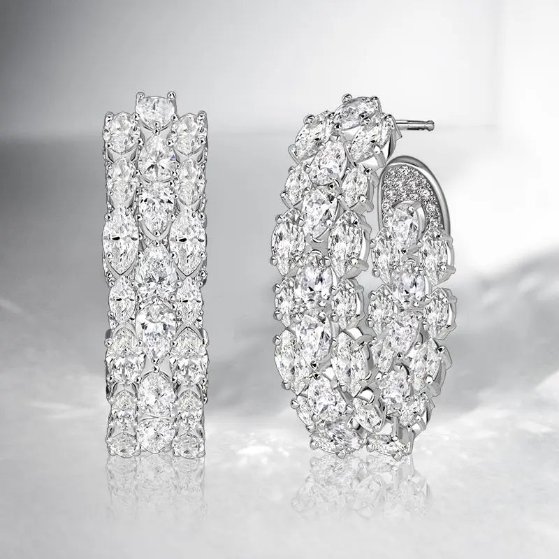 Elegant Earrings Pear Cut White Sapphire Three Row Hoop Earrings For Women belovegrace.com