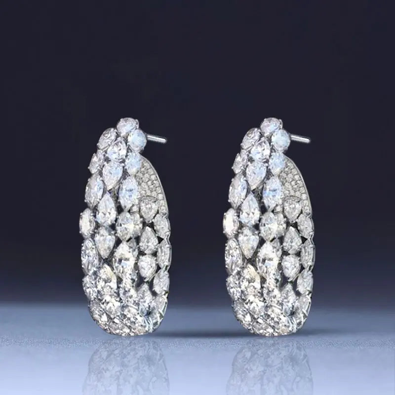 Elegant Earrings Pear Cut White Sapphire Three Row Hoop Earrings For Women belovegrace.com