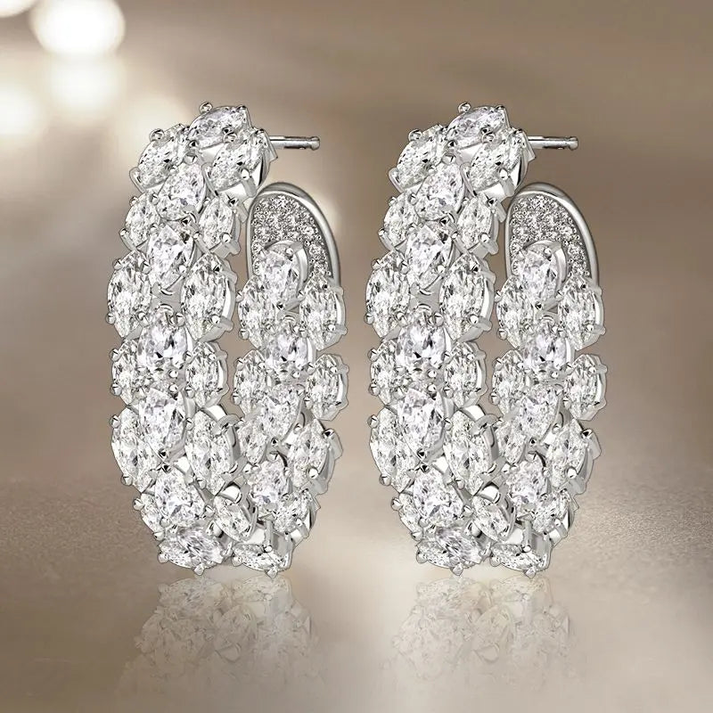 Elegant Earrings Pear Cut White Sapphire Three Row Hoop Earrings For Women belovegrace.com