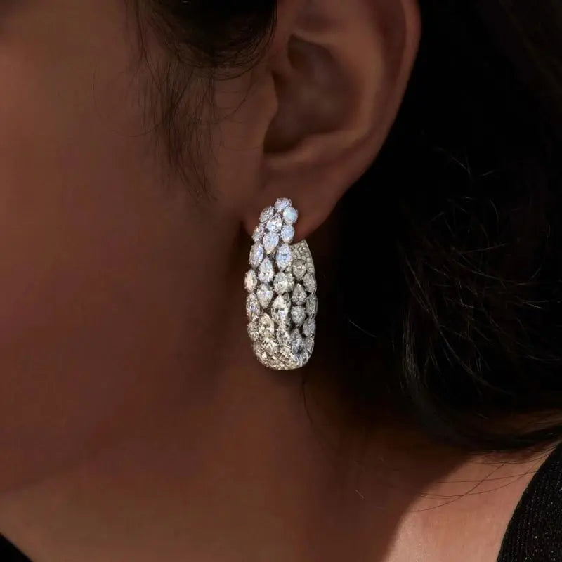 Elegant Earrings Pear Cut White Sapphire Three Row Hoop Earrings For Women belovegrace.com