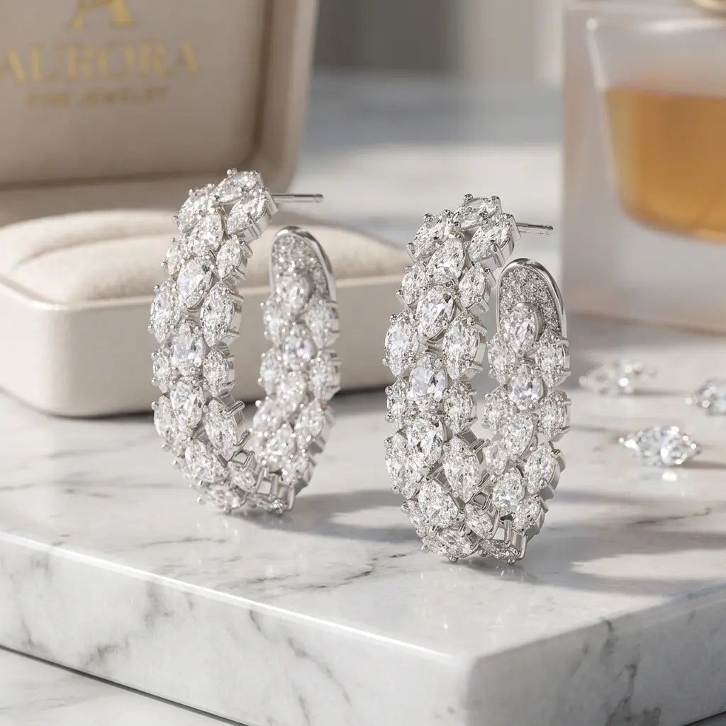 Pavé Setting Pear Cut White Sapphire Statement Hoop Earrings For Women