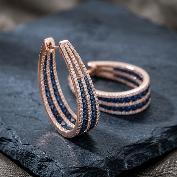 Twist Design Round Cut Blue Sapphire Hoop Earrings For Women
