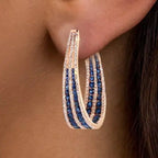 Rose Gold Multi Row Round Cut Blue Sapphire Hoop Earrings For Women belovegrace.com