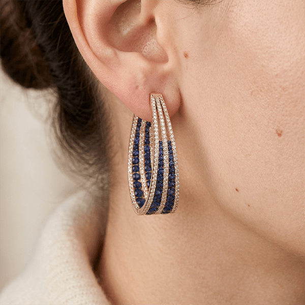 Twist Design Round Cut Blue Sapphire Hoop Earrings For Women