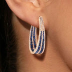 Rose Gold Multi Row Round Cut Blue Sapphire Hoop Earrings For Women belovegrace.com