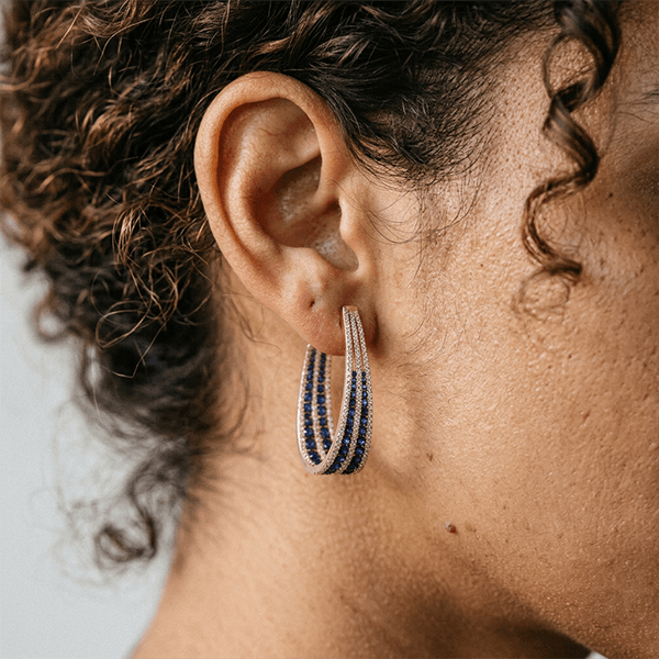 Twist Design Round Cut Blue Sapphire Hoop Earrings For Women
