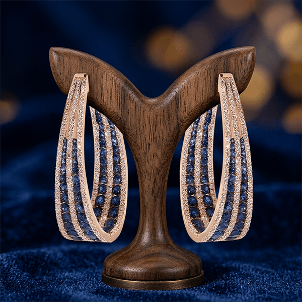 Twist Design Round Cut Blue Sapphire Hoop Earrings For Women