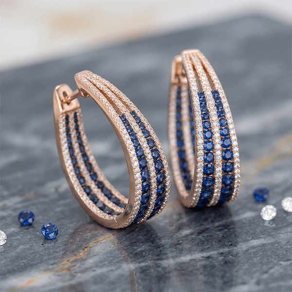 Twist Design Round Cut Blue Sapphire Hoop Earrings For Women