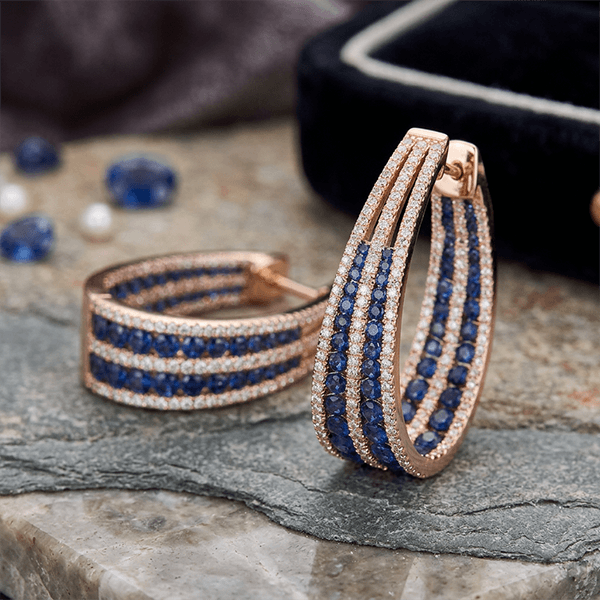 Twist Design Round Cut Blue Sapphire Hoop Earrings For Women